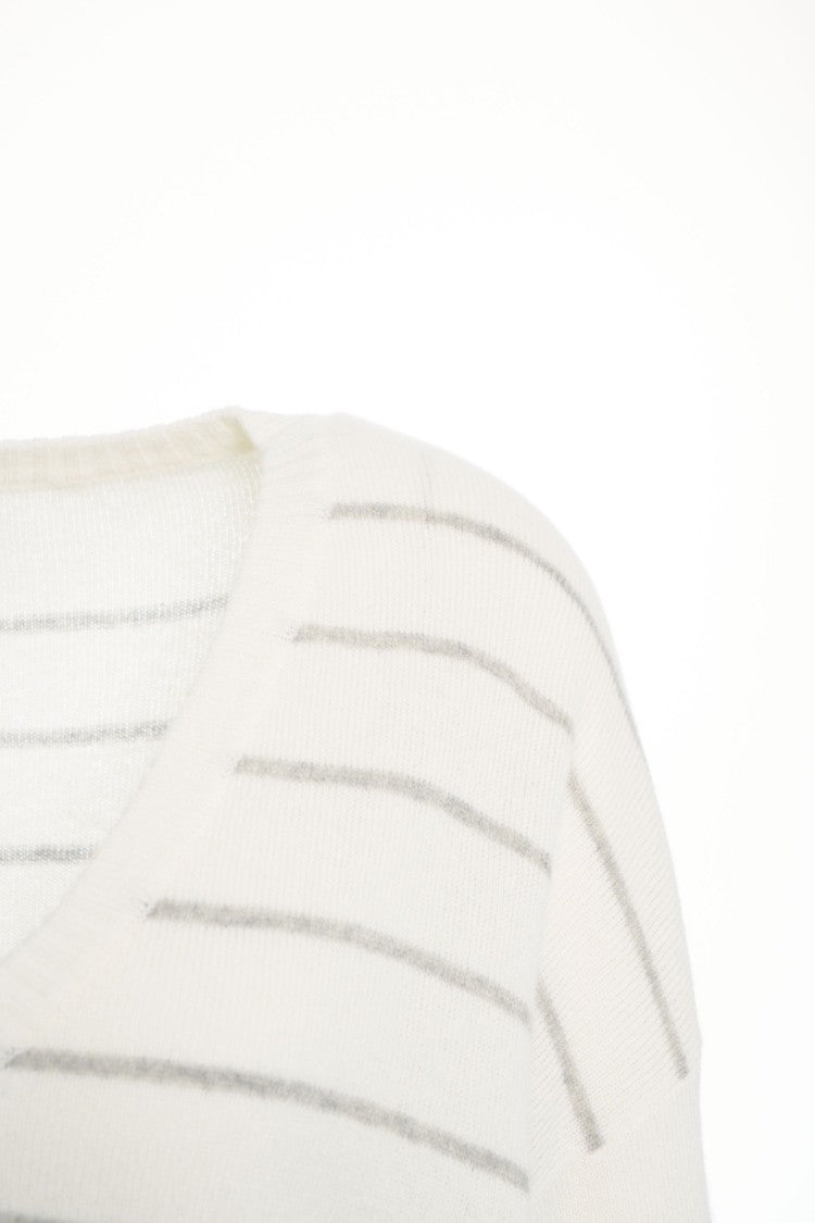 Mvm Striped Knit Sweater With Classic V-Neck