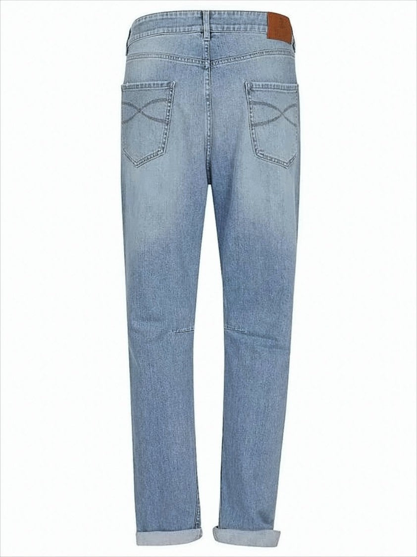 Brunello Cucinelli Straight-Leg Denim Pants With Rolled Cuffs
