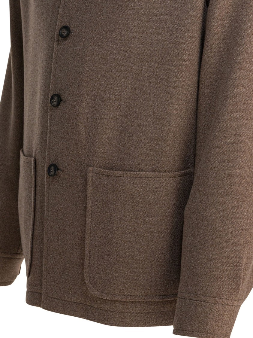 Tagliatore Brown Wool Blend Coat With Stand Collar