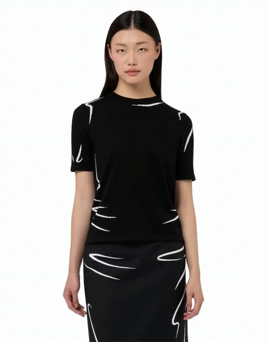 Moschino Fitted Short-Sleeved Cotton Sweater With Abstract Accents
