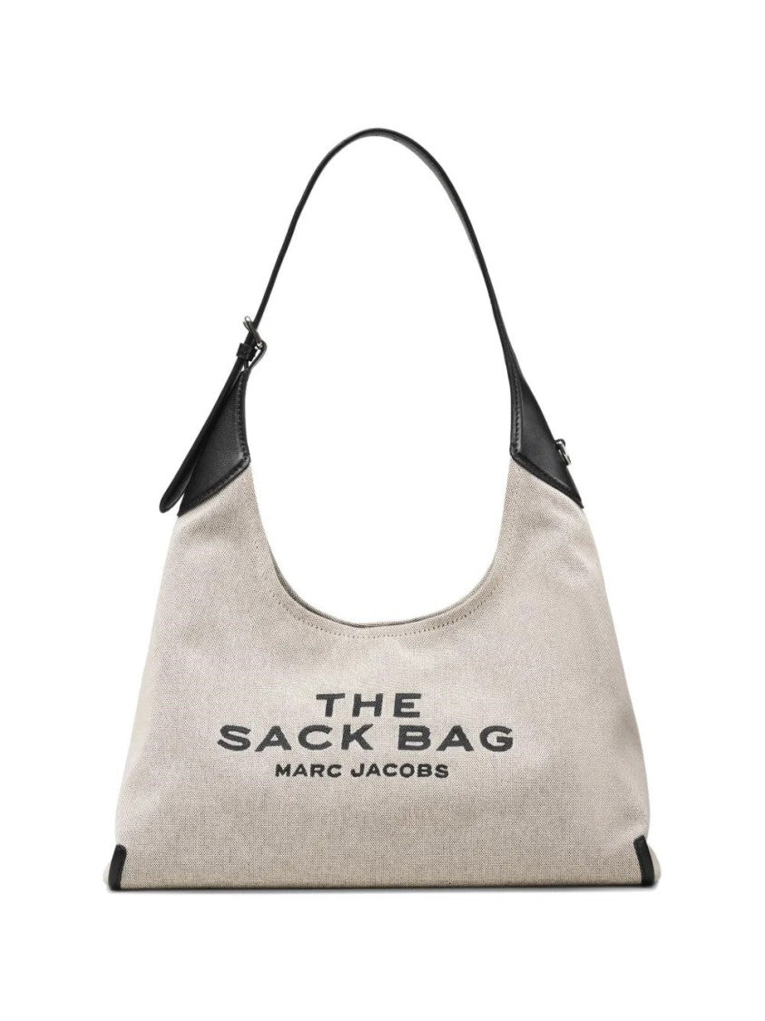 Marc Jacobs Ivory Black The Belted Sack Buckle-Handle Cotton-Blend Handbag