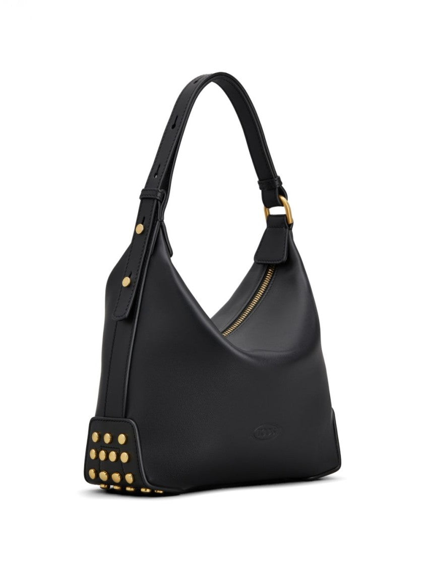 Tod's Sleek Black Handbag With Gold-Tone Studs And Adjustable Strap