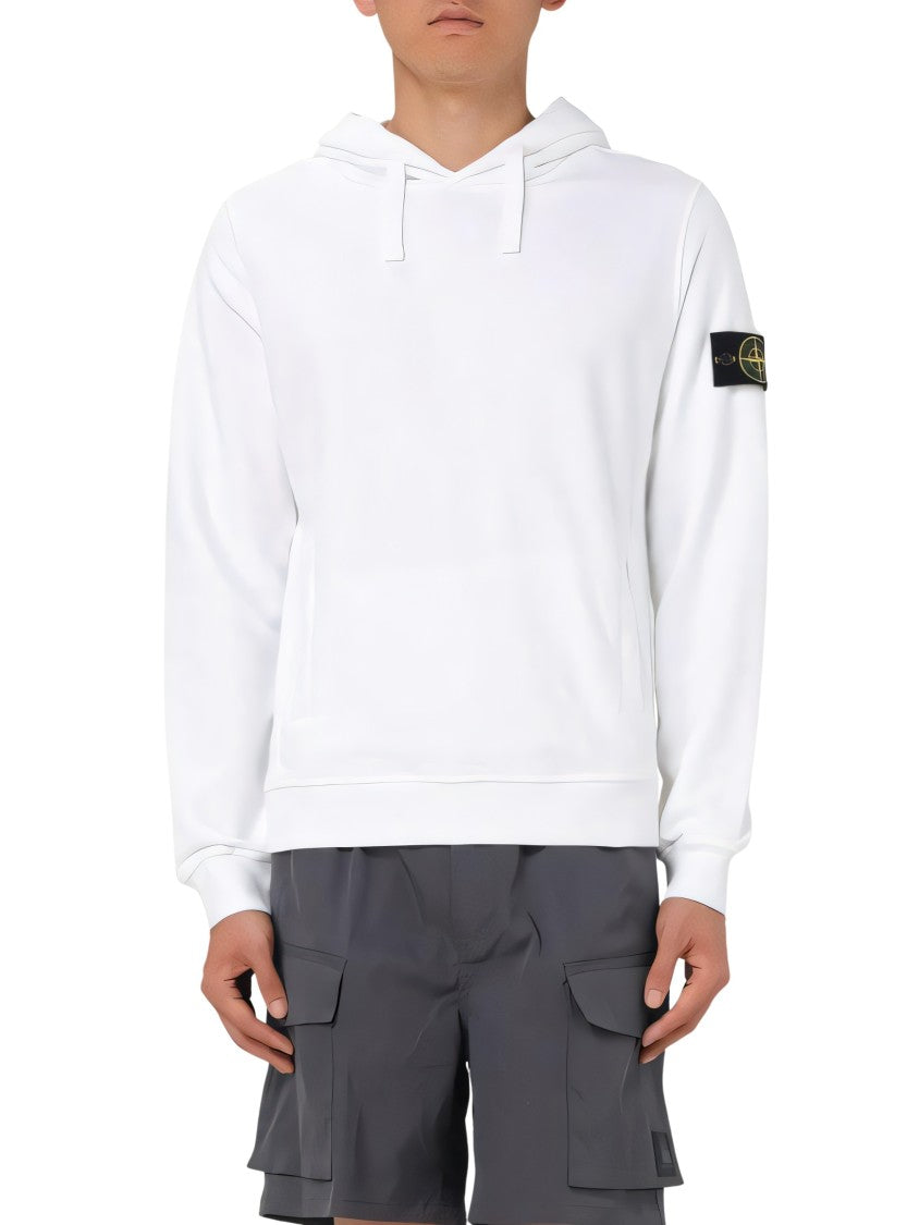 Stone Island White Hoodie With Logo Patch