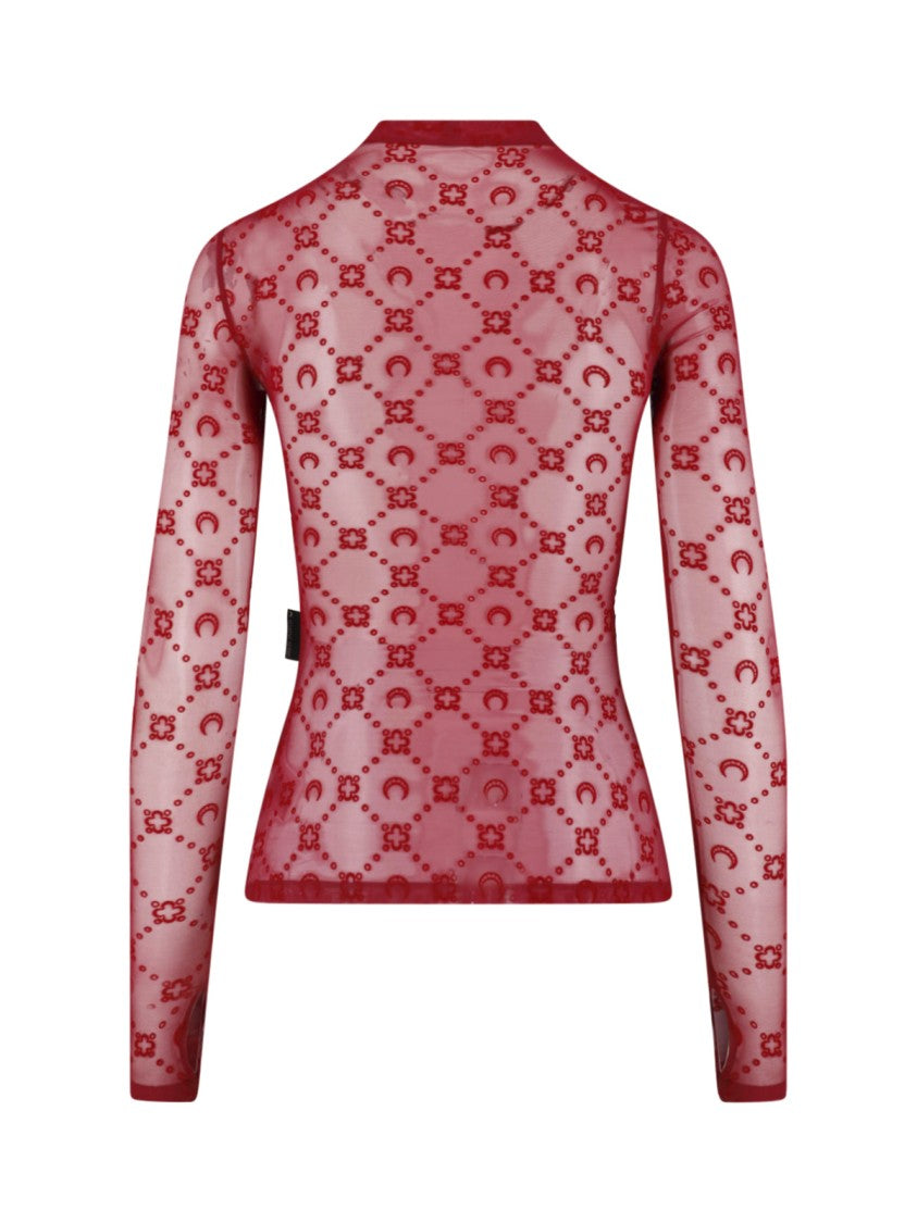 Marine Serre Red Semi-Transparent Monogram Fitted Top