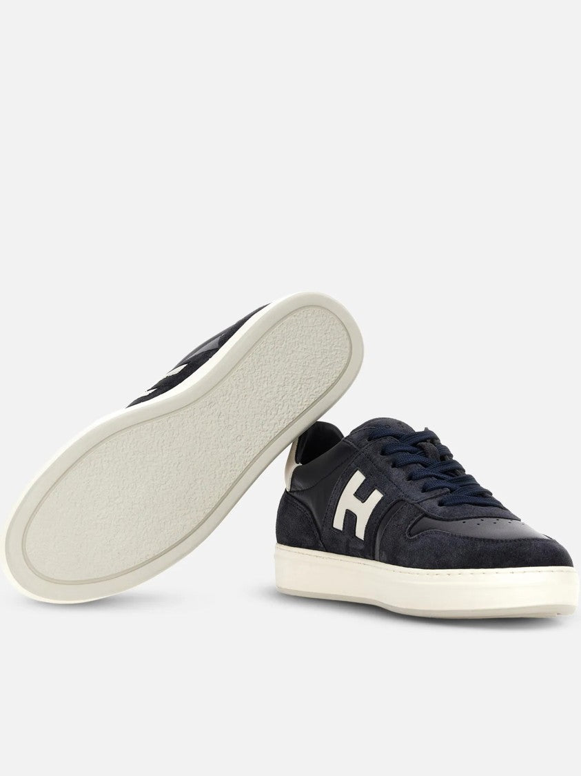 Hogan Black Low-Top Suede Texture Contrast Sneakers