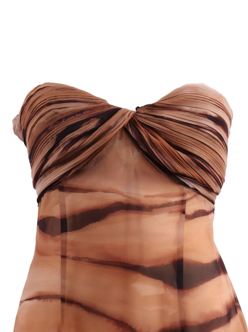 Elisabetta Franchi Strapless Abstract Stripe Evening Dress