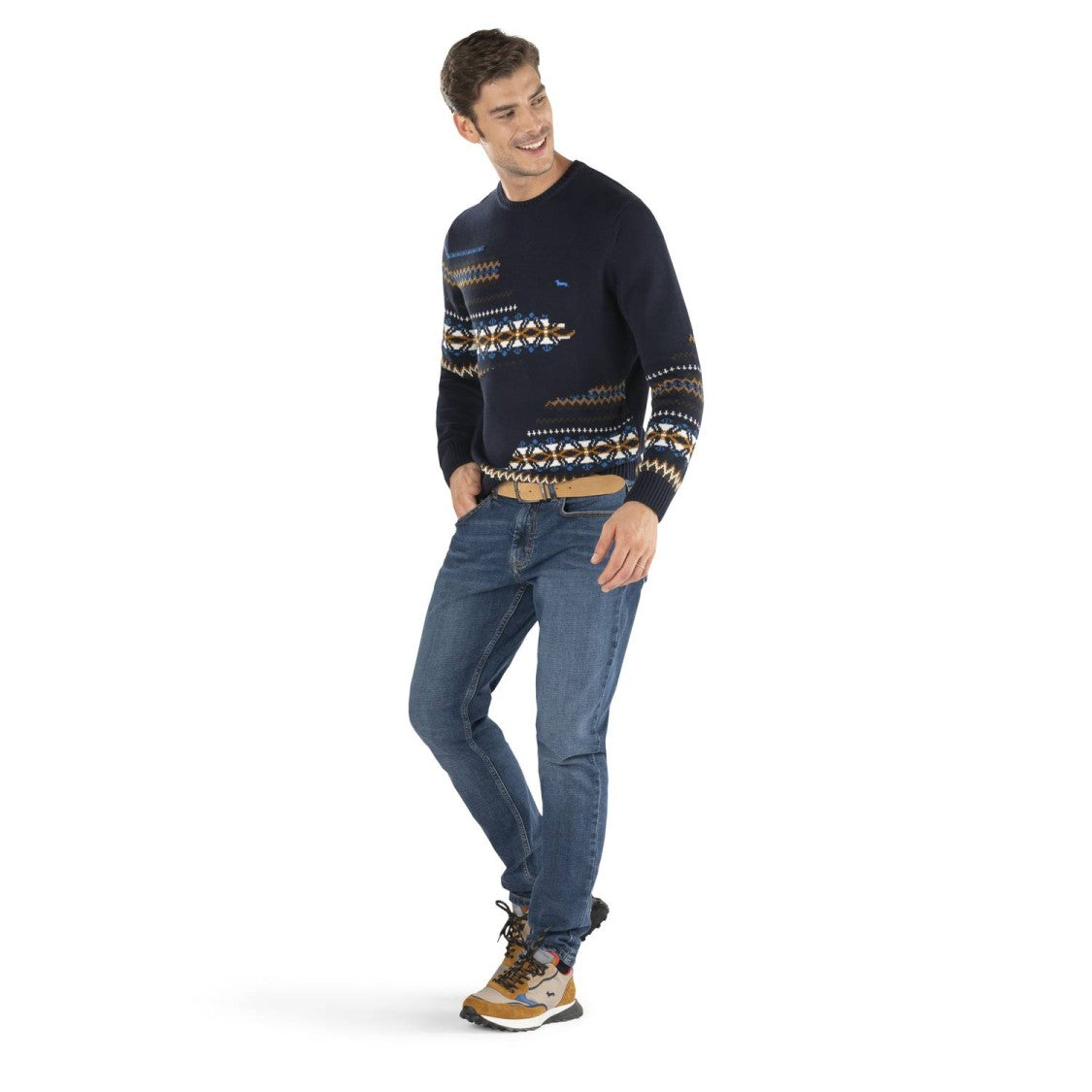 Harmont & Blaine Crewneck Sweater With Multicolored Braids