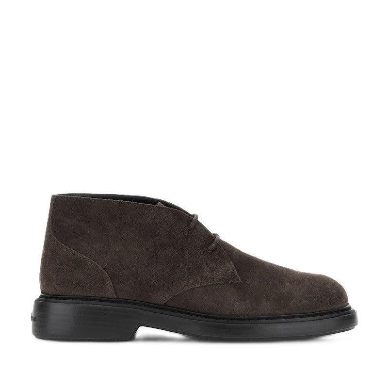 Hogan Dark Suede Minimalist Rounded-Toe Ankle Boots