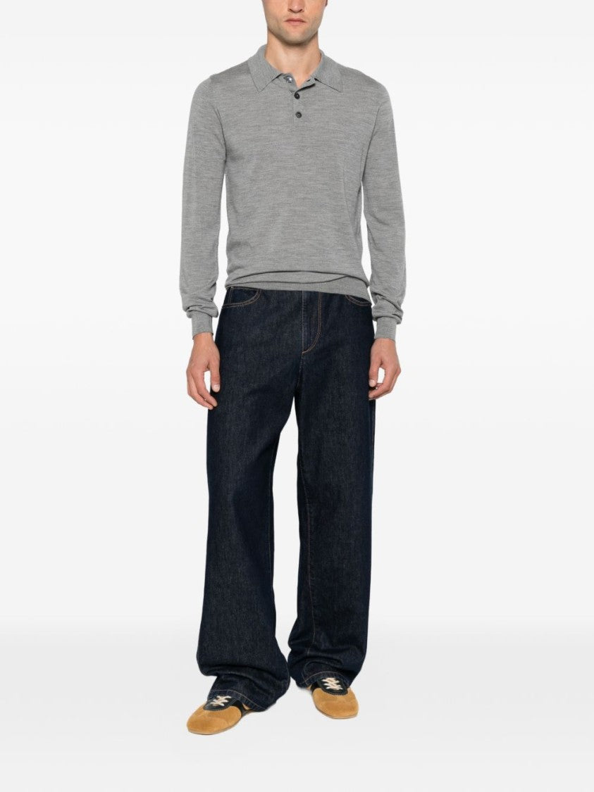 Lanvin Long-Sleeve Polo Shirt In Luxurious Silk-Nylon Blend
