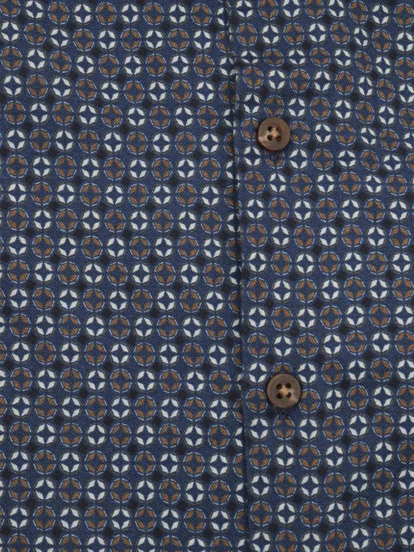 Sartoria Del Campo-Sonrisa Geometric Patterned Button-Up Shirt In Cotton Fabric