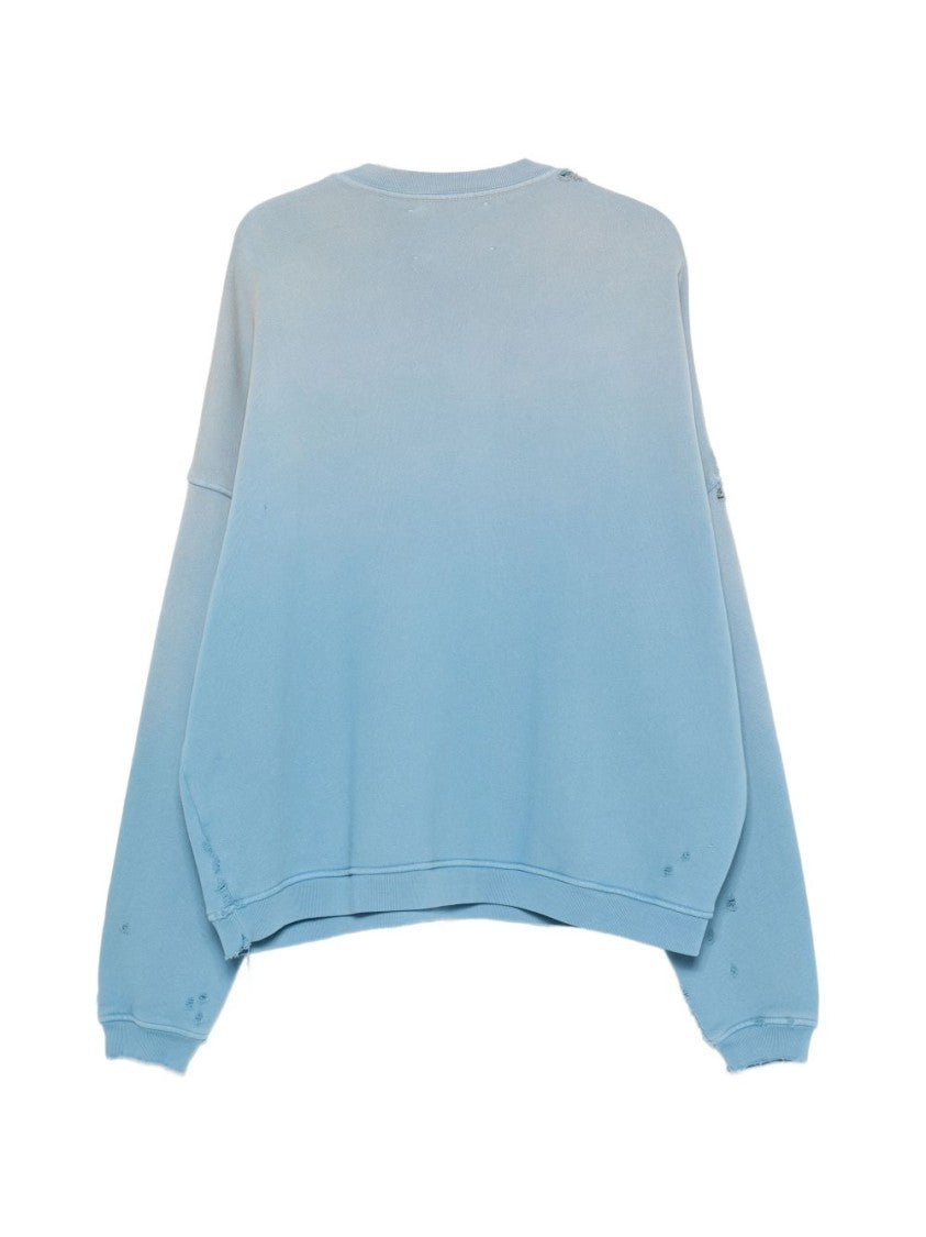 Paly Gradient Blue Graphic Print Sweater With Distressed Details