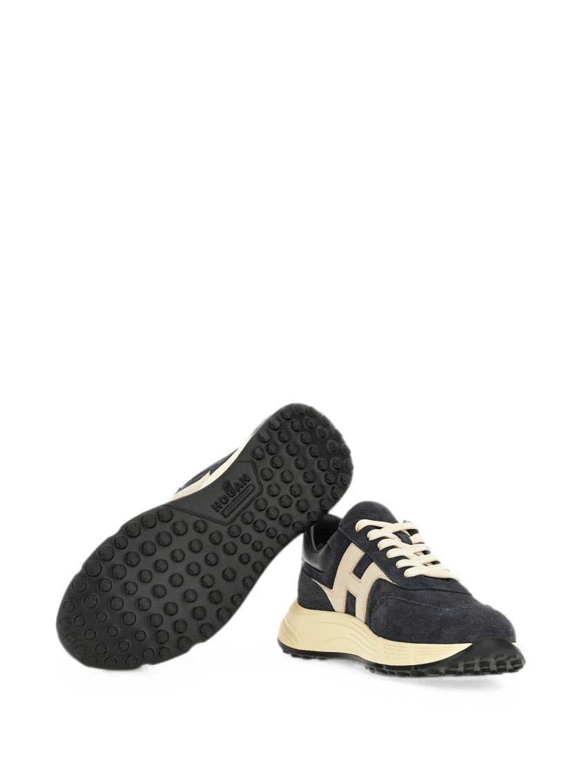 Hogan Sporty Black Sneakers With Cream Accents And Textured Sole
