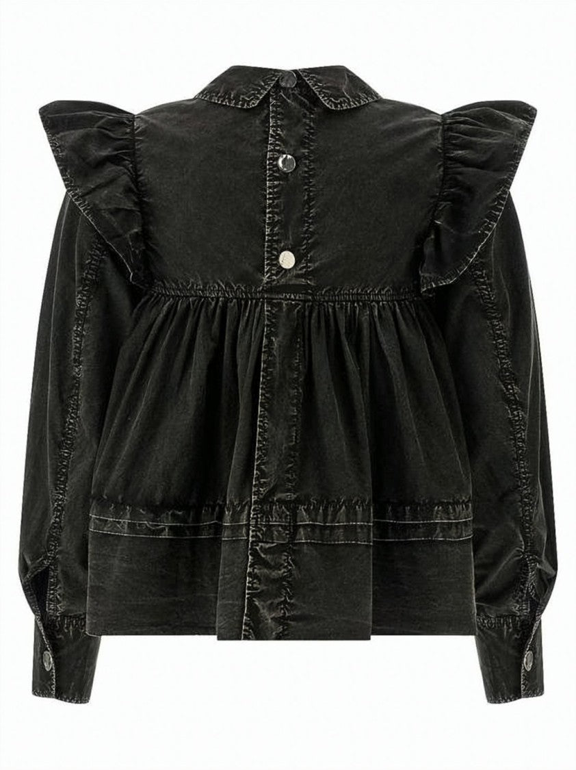 Ganni Washed Organic Cotton Blouse With Ruffled Shoulders