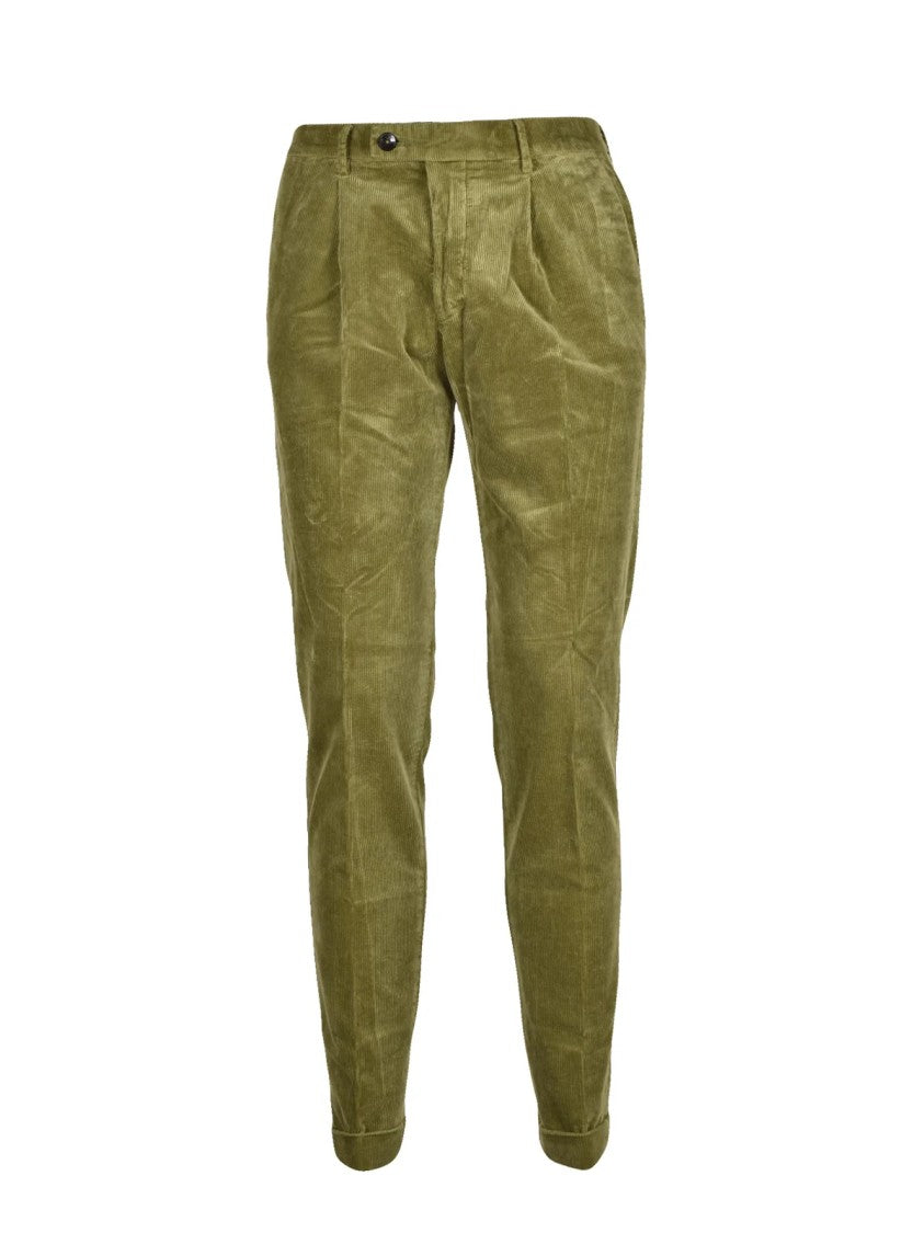 Michael Coal 1+ Slim Fit Olive Green Corduroy Trousers With Pleated Waist