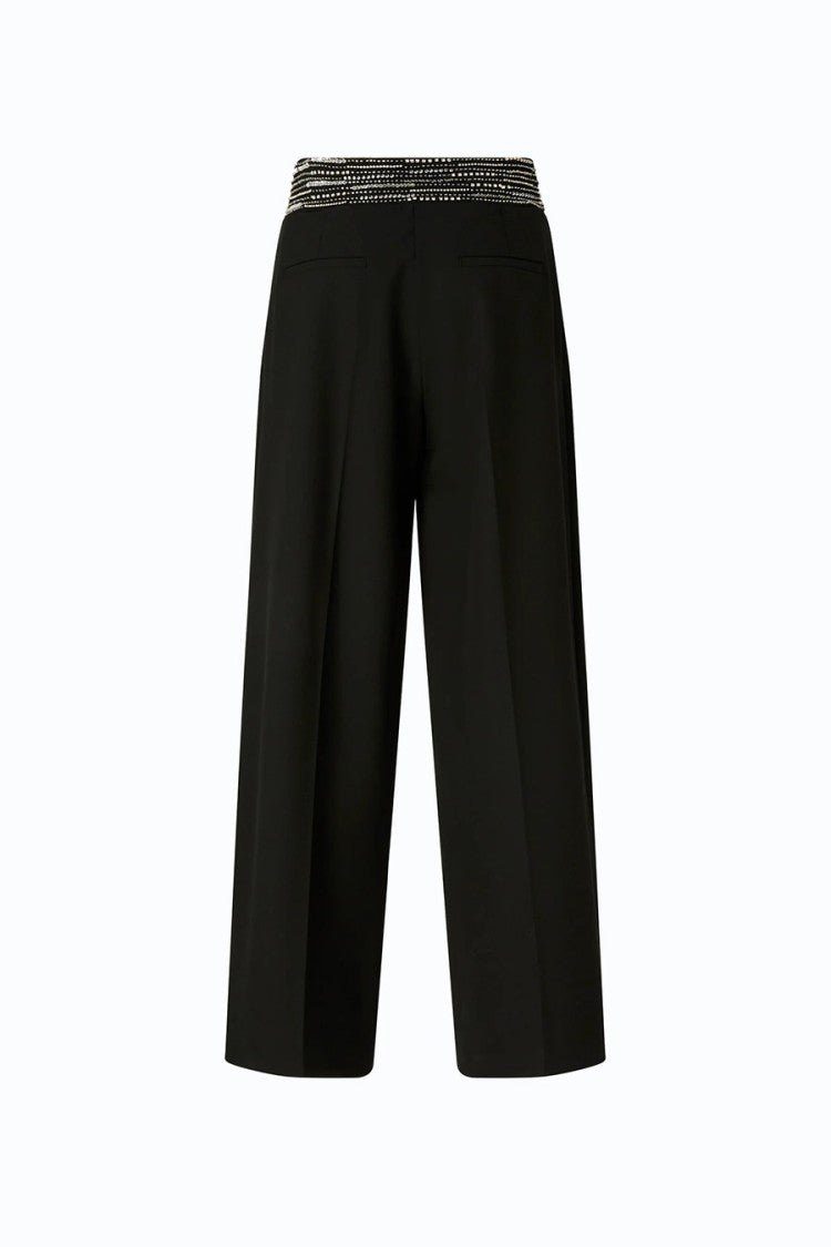 Pinko Black Embellished Waistband Wide-Leg Viscose Pants