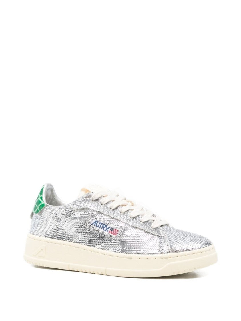 Autry Shiny Silver Sequin Low-Top Sneakers
