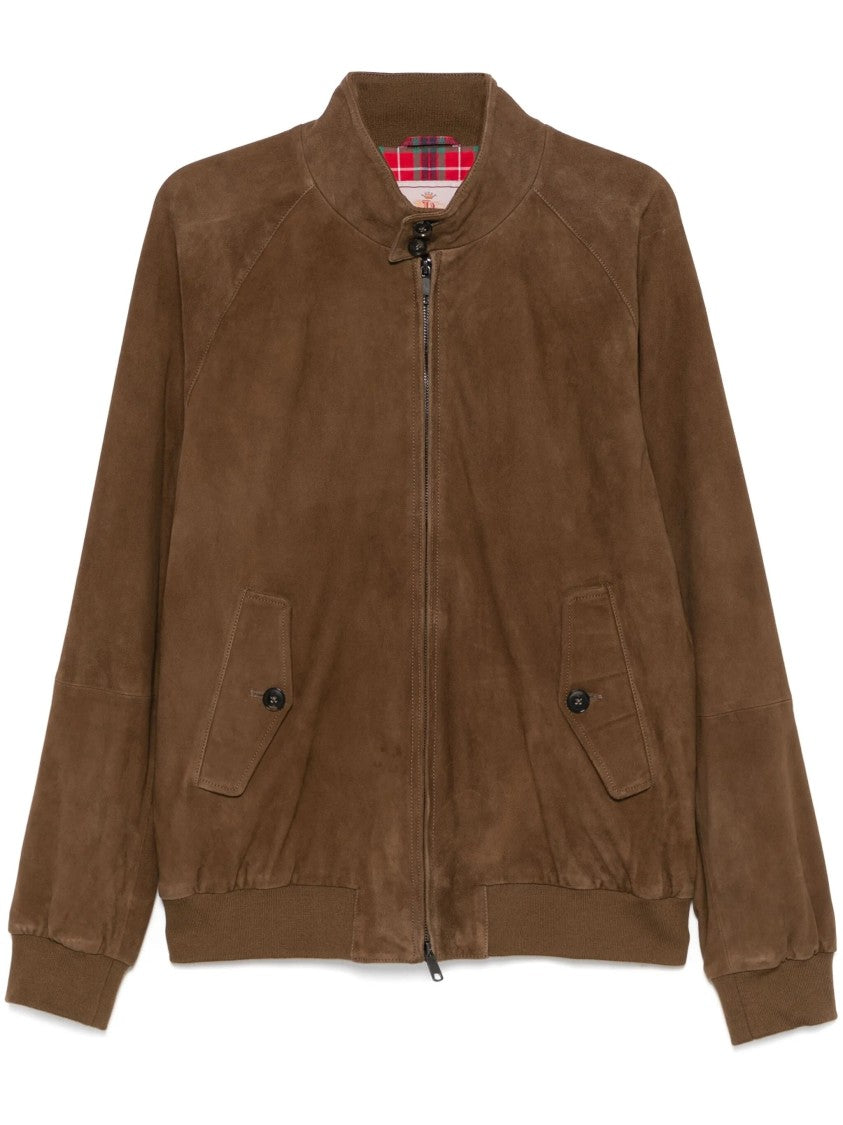 Baracuta Brown Suede Tartan Lining Casual Jacket