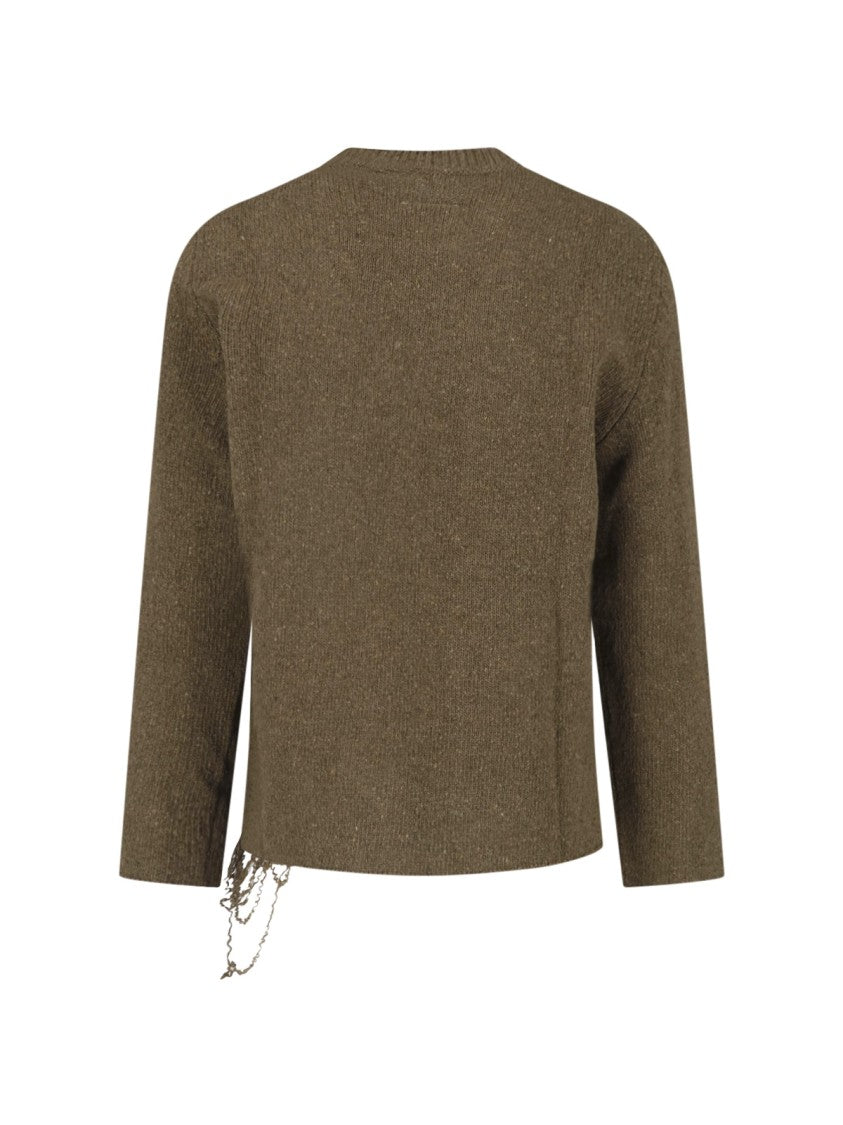 Mm6 By Maison Margiela Green Wool-Blend Ribbed Crewneck Sweater