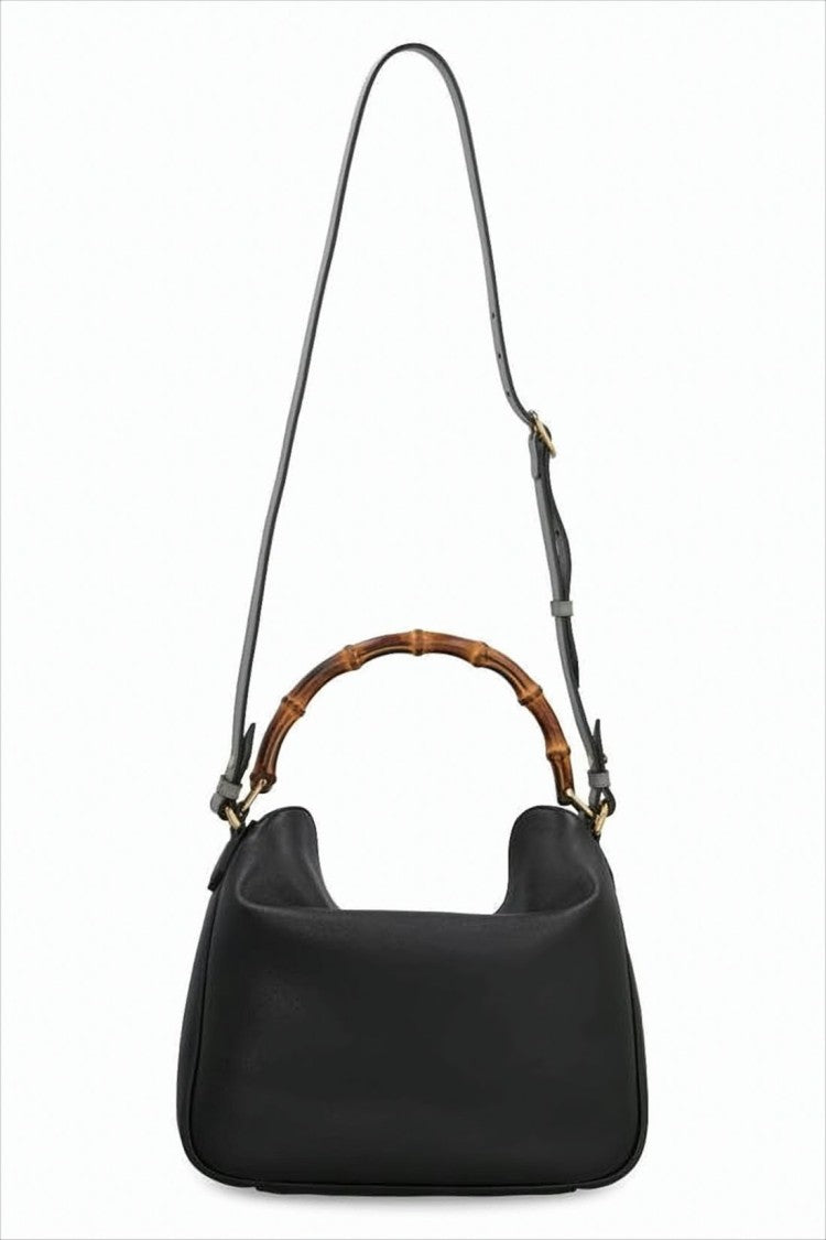 Gucci Leather Shoulder Bag With Bamboo Handle