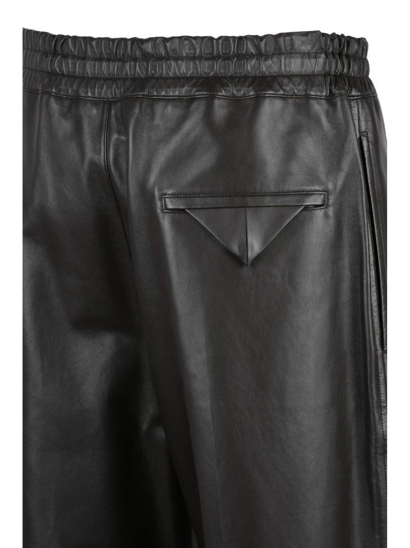 Bottega Veneta Wide-Leg Leather Trousers With Elastic Waistband And Zip Closure