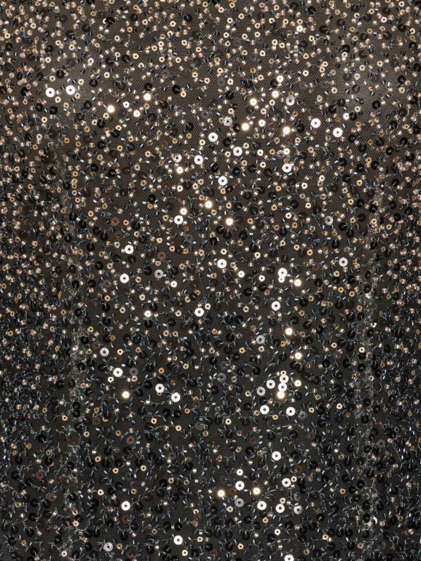 Rotate Gradient Black And Gold Beaded Long Sleeve Dress