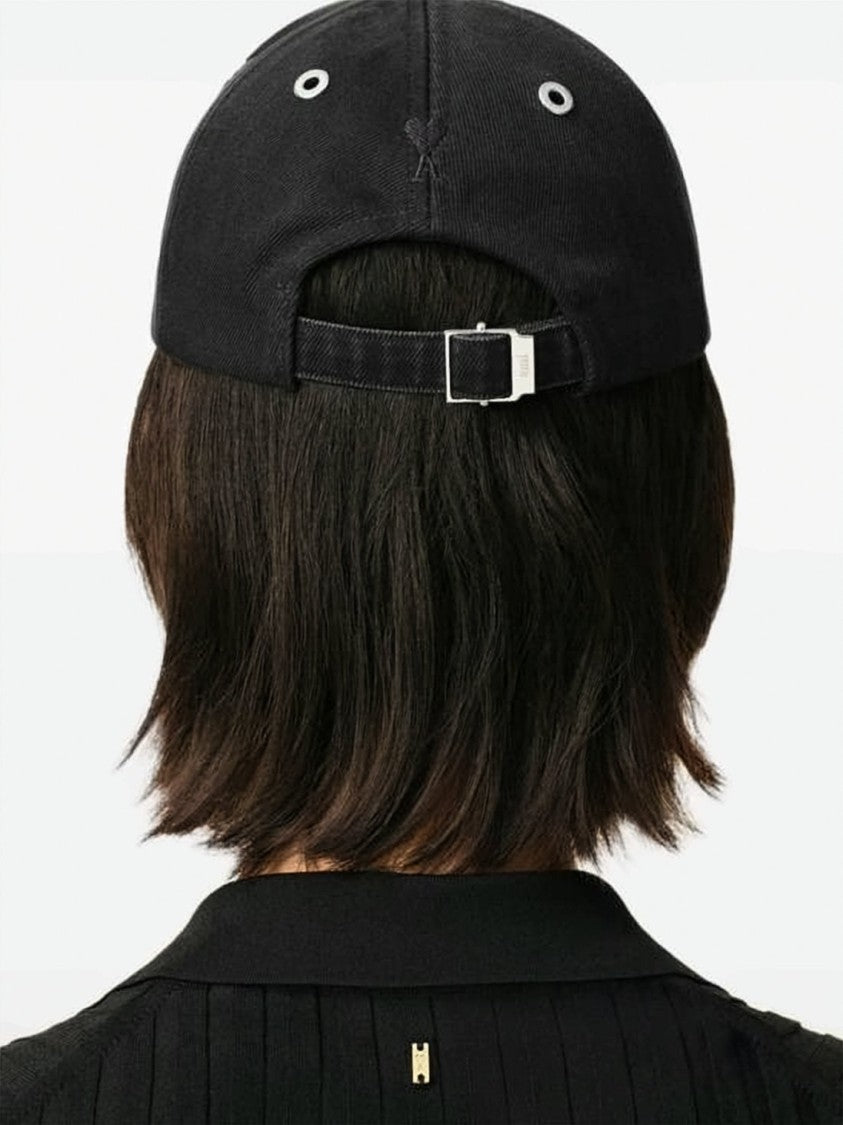 Ami Paris White Cotton Embroidered Script Baseball Cap
