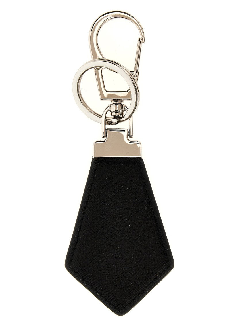 Prada Saffiano Leather Keyring With Geometric Enamelled Logo
