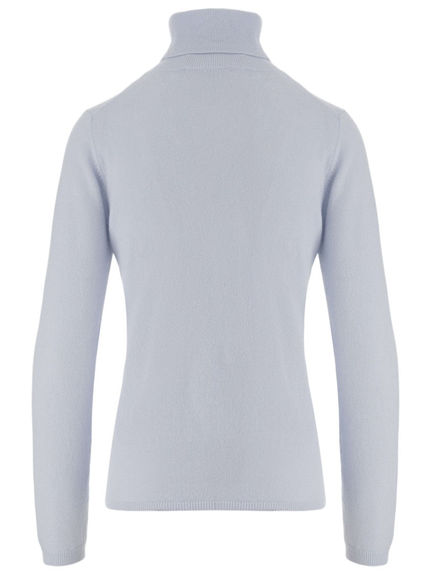 Allude Light Blue Ribbed Turtleneck Cashmere Sweater