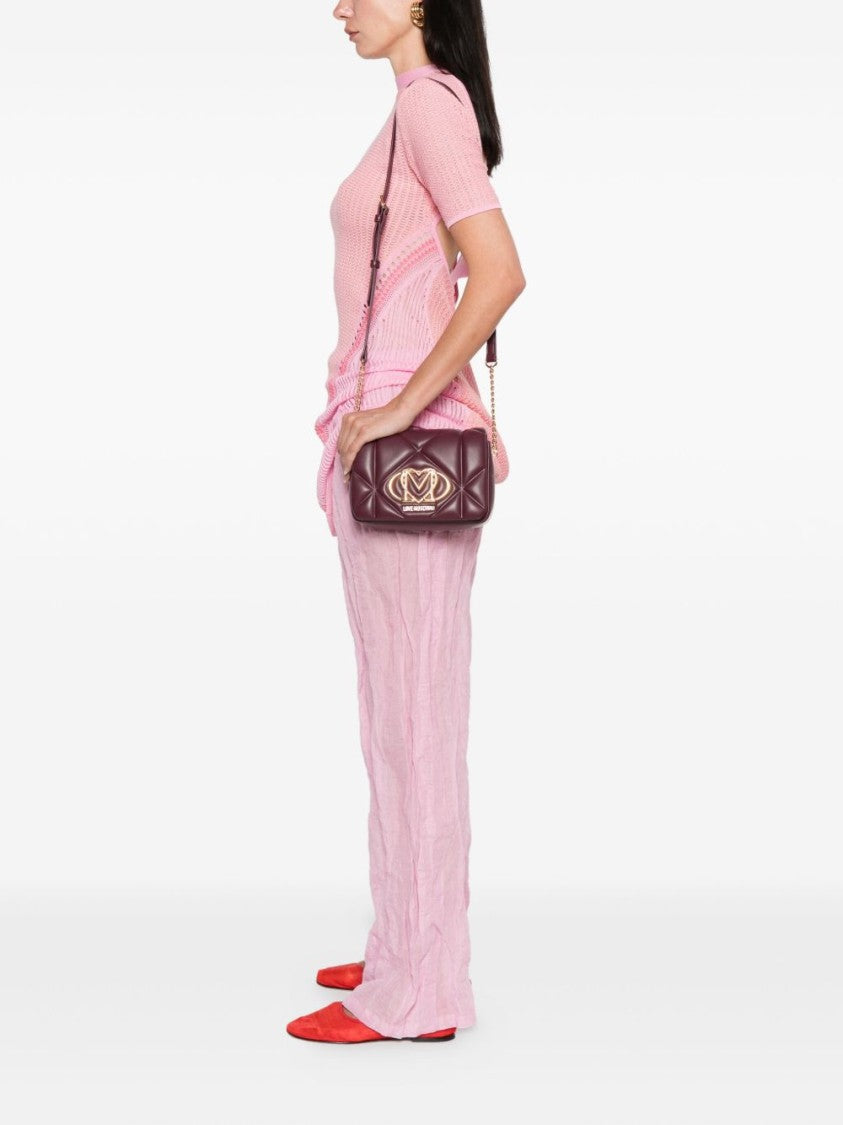 Love Moschino Bordeaux Quilted Shoulder Bag With Gold Emblem