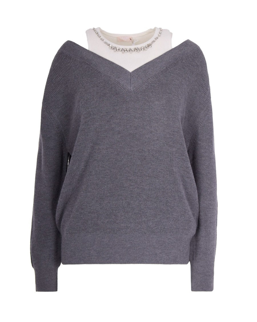 Liu Jo Grey Sweater With Jewel Embroidery