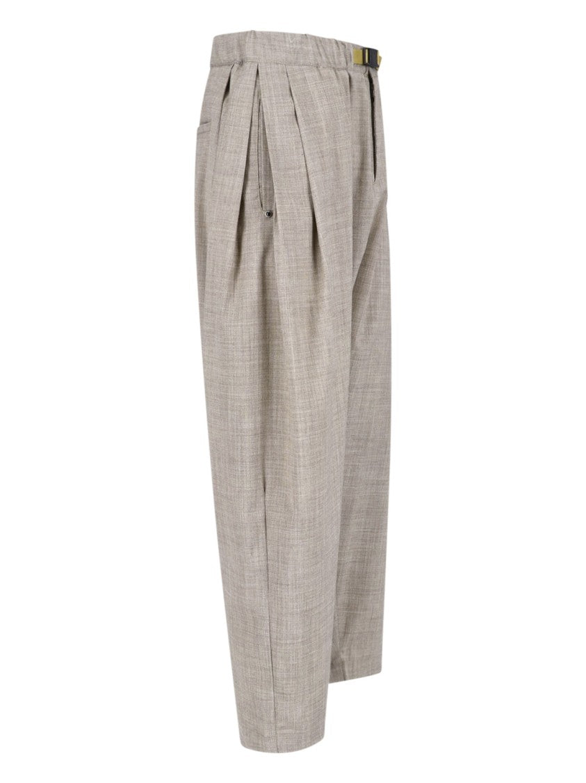 White Sand Beige Relaxed Tapered Textured Fabric Trousers