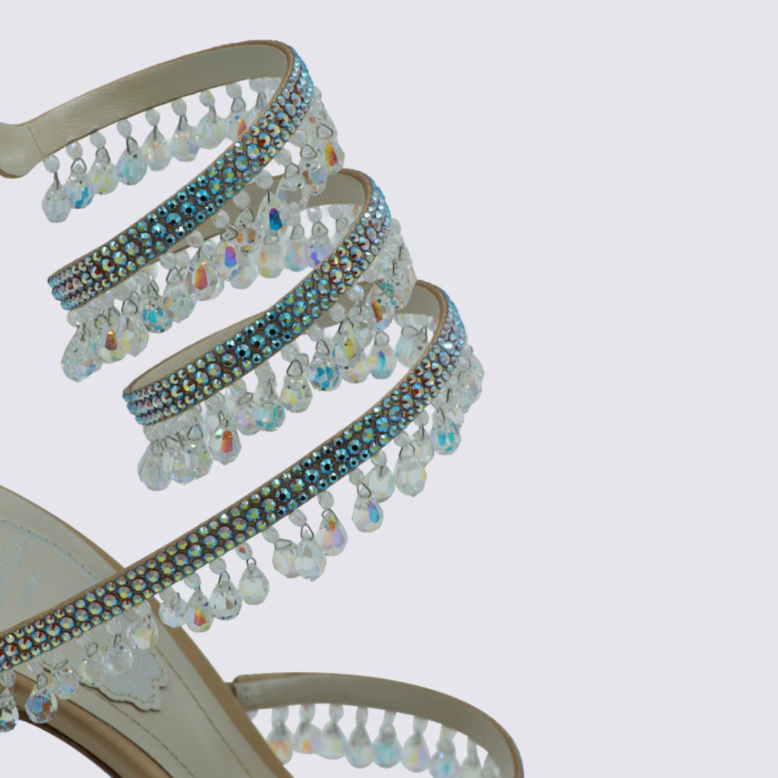 René Caovilla High-Heeled Sandals With Rhinestone Straps And Crystal Beads