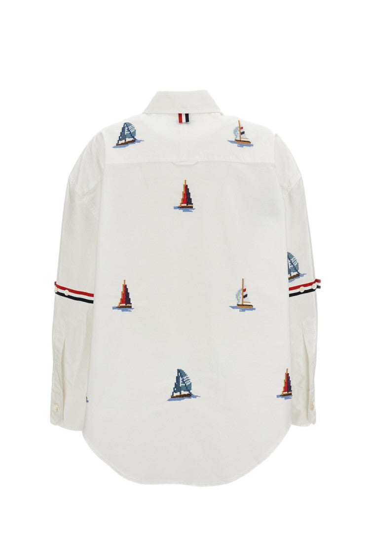 Thom Browne White Sailboat Stitch Cotton Poplin Oversized Shirt