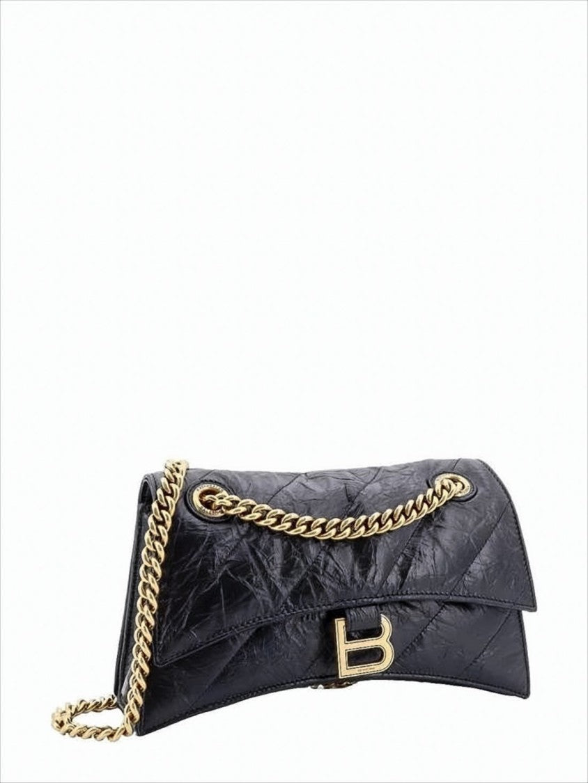 Balenciaga Textured Calfskin Shoulder Bag With Gold 'B' Logo