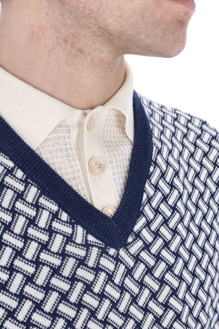 Drumohr Biscottino Pattern Cotton-Linen V-Neck Sweater