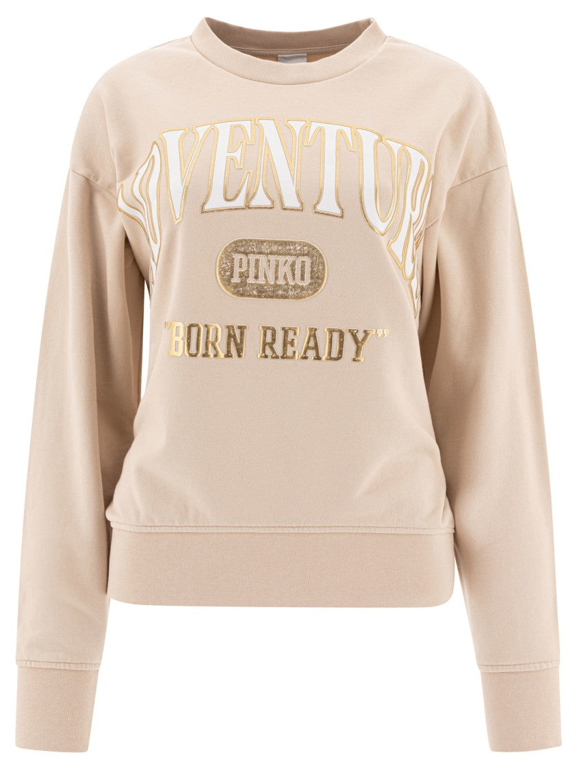 Pinko Beige Graphic Cotton Sweatshirt