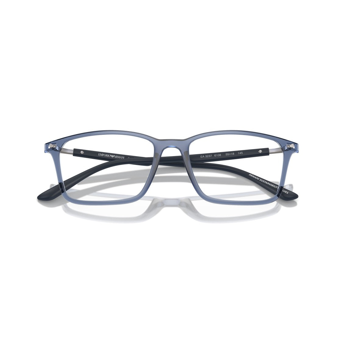 Emporio Armani 0Ea3237 Translucent Blue Rectangular Sunglasses With Slim Temples