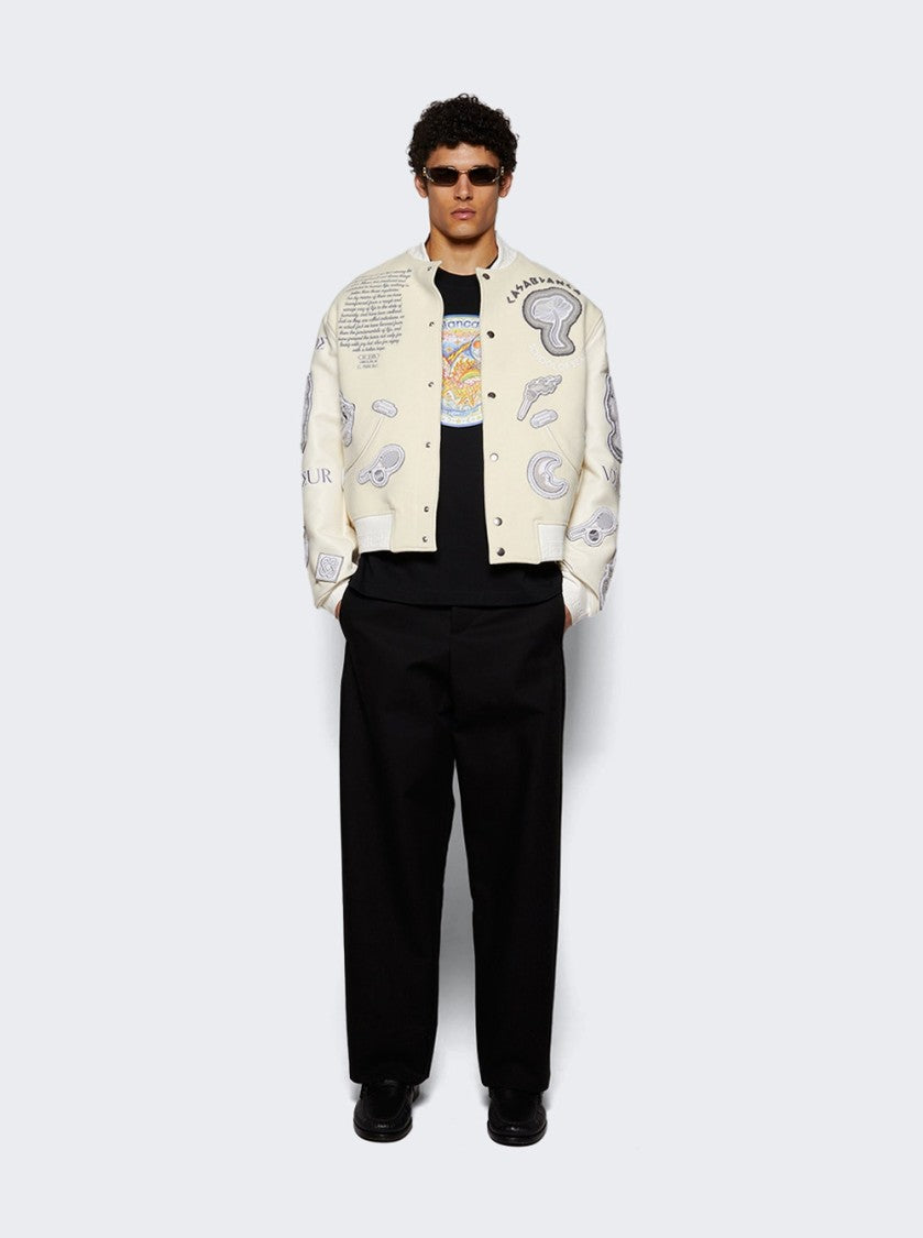 Casablanca Chenille Patchwork Bomber Jacket Off White