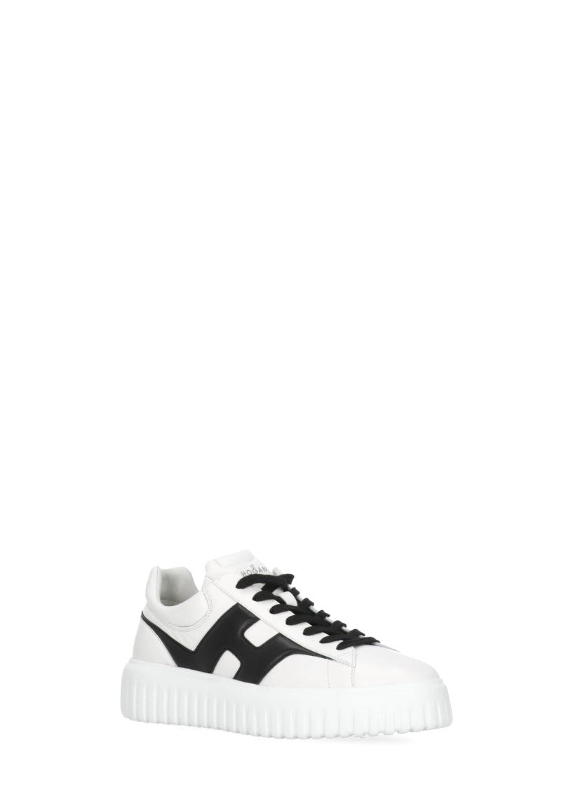 Hogan White H-Stripes Leather Sneakers