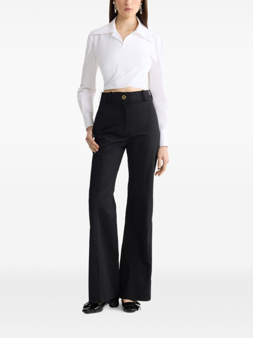 Patou White Collared Knotted Front Cut Top
