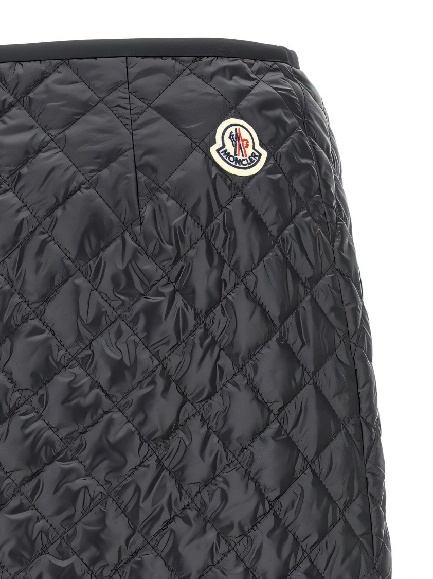 Moncler Black Miniskirt With Quilted Design And Glossy Finish
