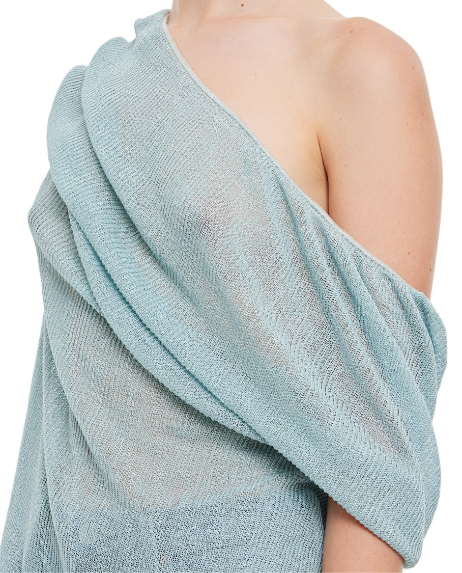 Vitelli Draped Neckline Sheer Linen Top With Asymmetrical Design