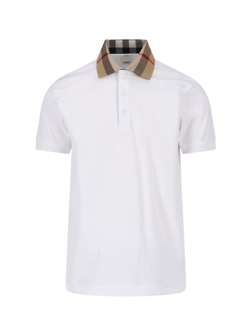 Burberry Check Collar Polo Shirt, In White Cotton