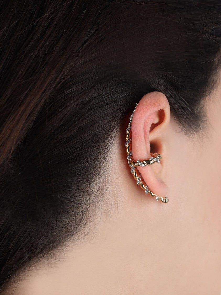 Valentino Garavani Twisted Gold-Tone Cuff Earring With Silver-Toned Crystals