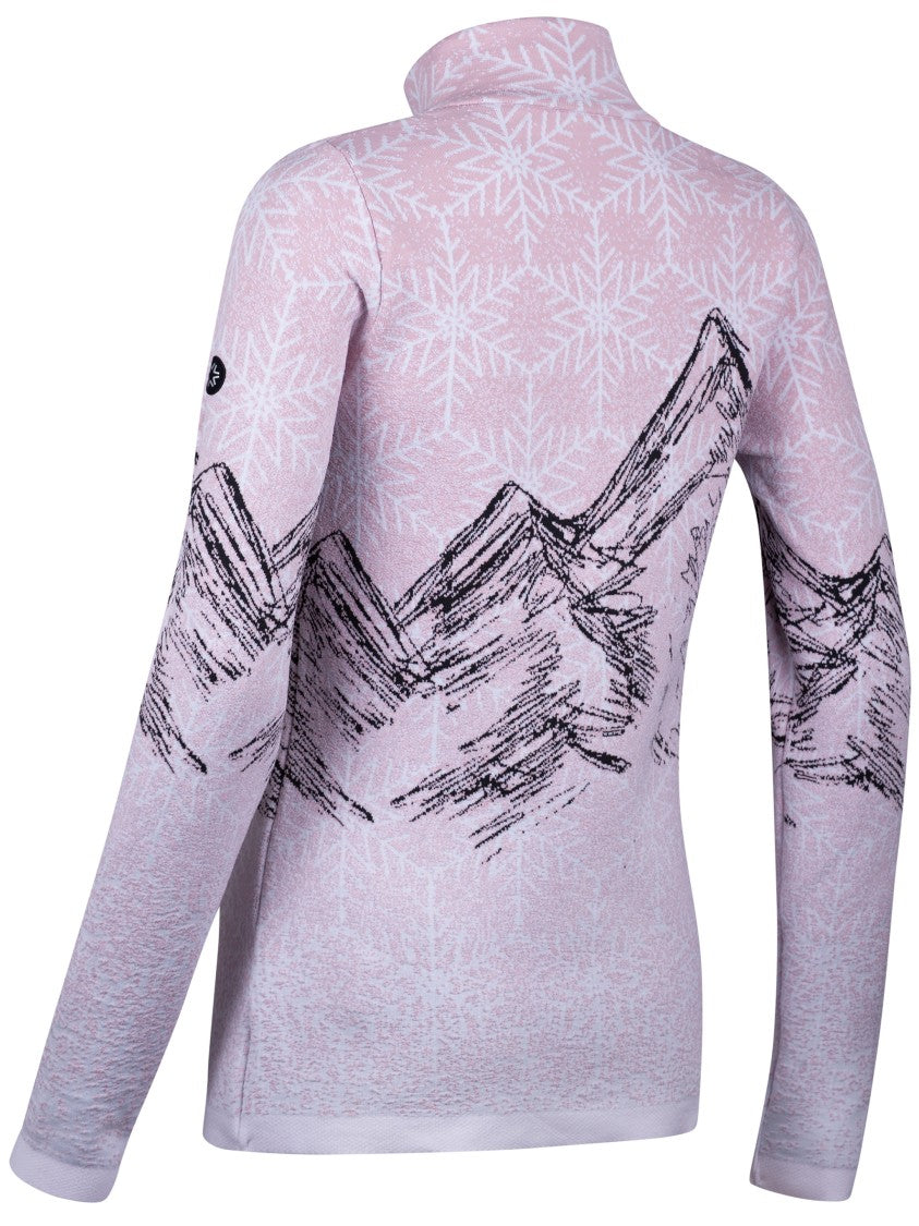 Newland Long Sleeve Half-Zip Top With Snowflake Pattern And Mountain Graphic