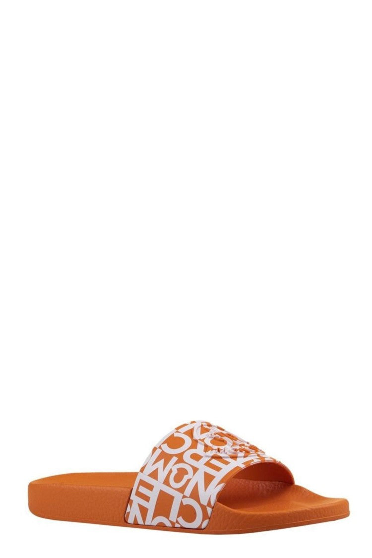 Moncler Orange Molded Logo-Lettering Strap Rubber Slides