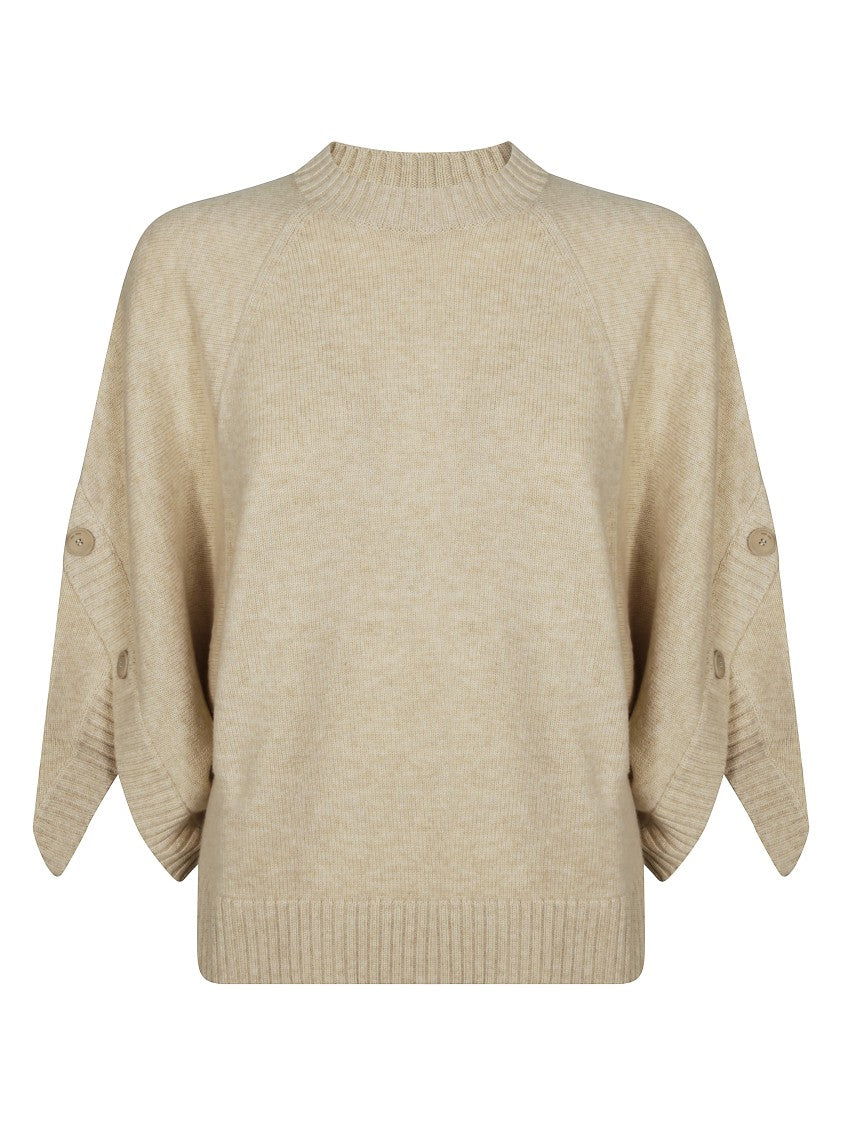 Max Mara Crew Neck Sweater With Shoulder Button Detail