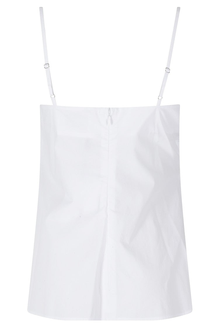 Isabelle Blanche White Adjustable-Bow Back-Zipper Cotton Tank Top