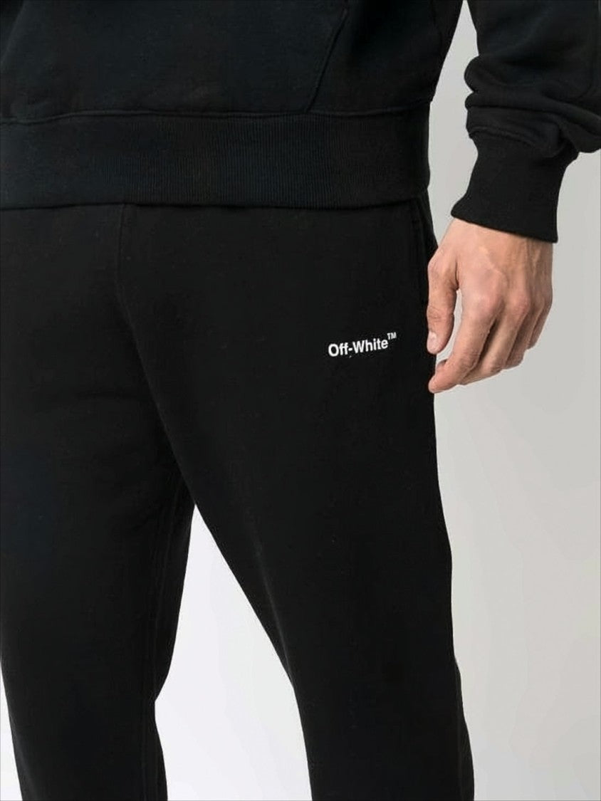 Off-White Relaxed Fit Black Cotton Off-White Jogger Pants With Graphic Prints