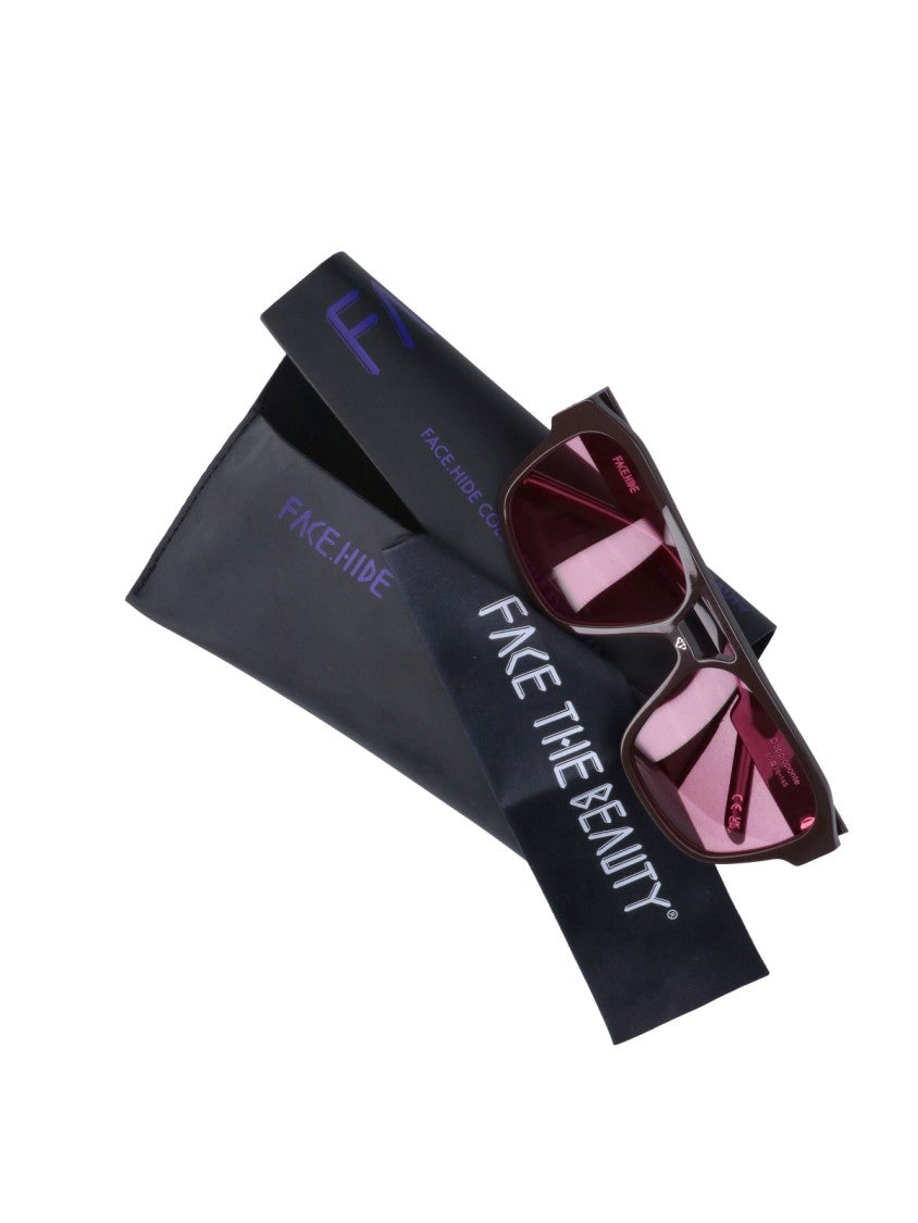 Facehide Rectangular Double-Bridge Burgundy Acetate Sunglasses